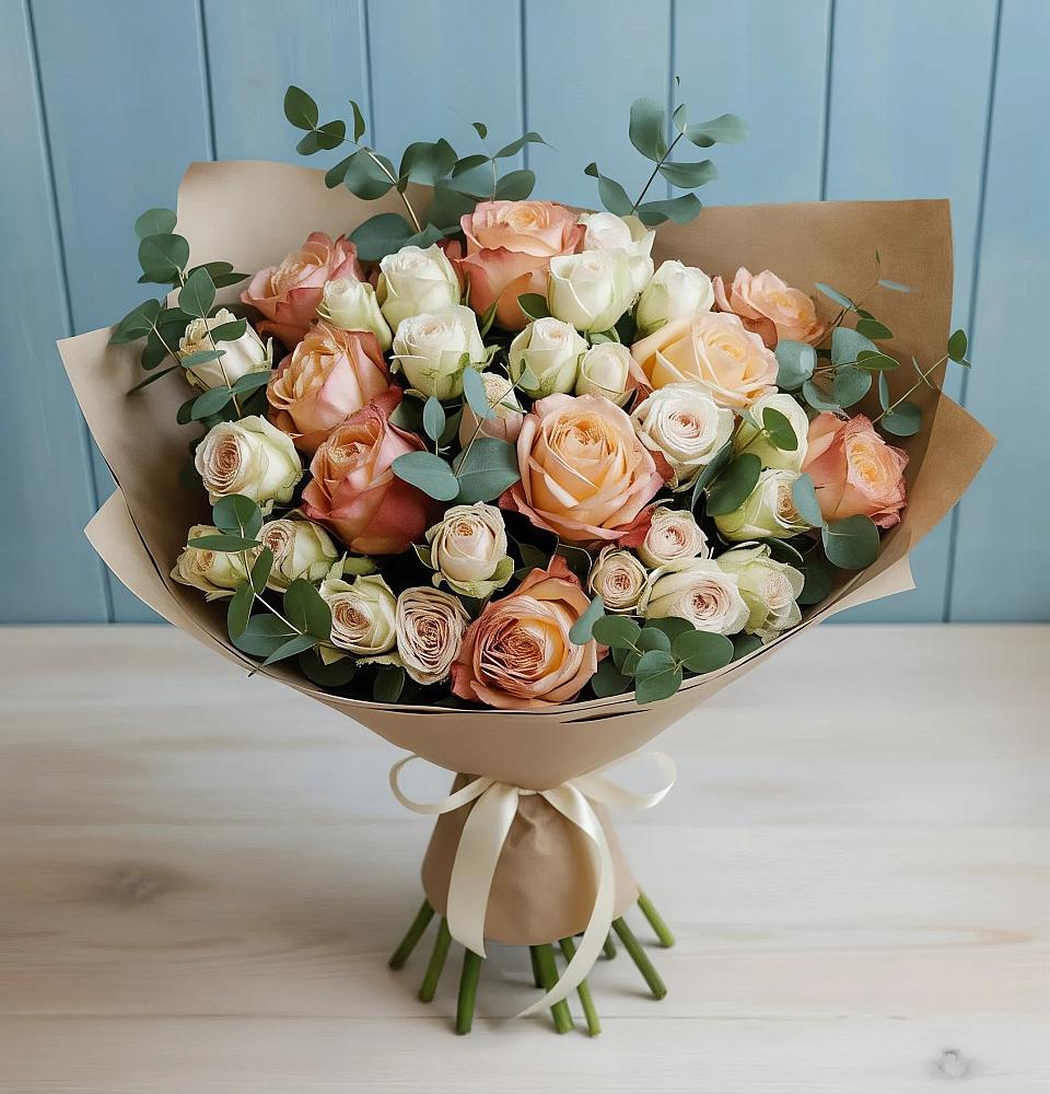 Букет цветов из: Альстромерии и Розы в Лебяжьем Ленинградской области