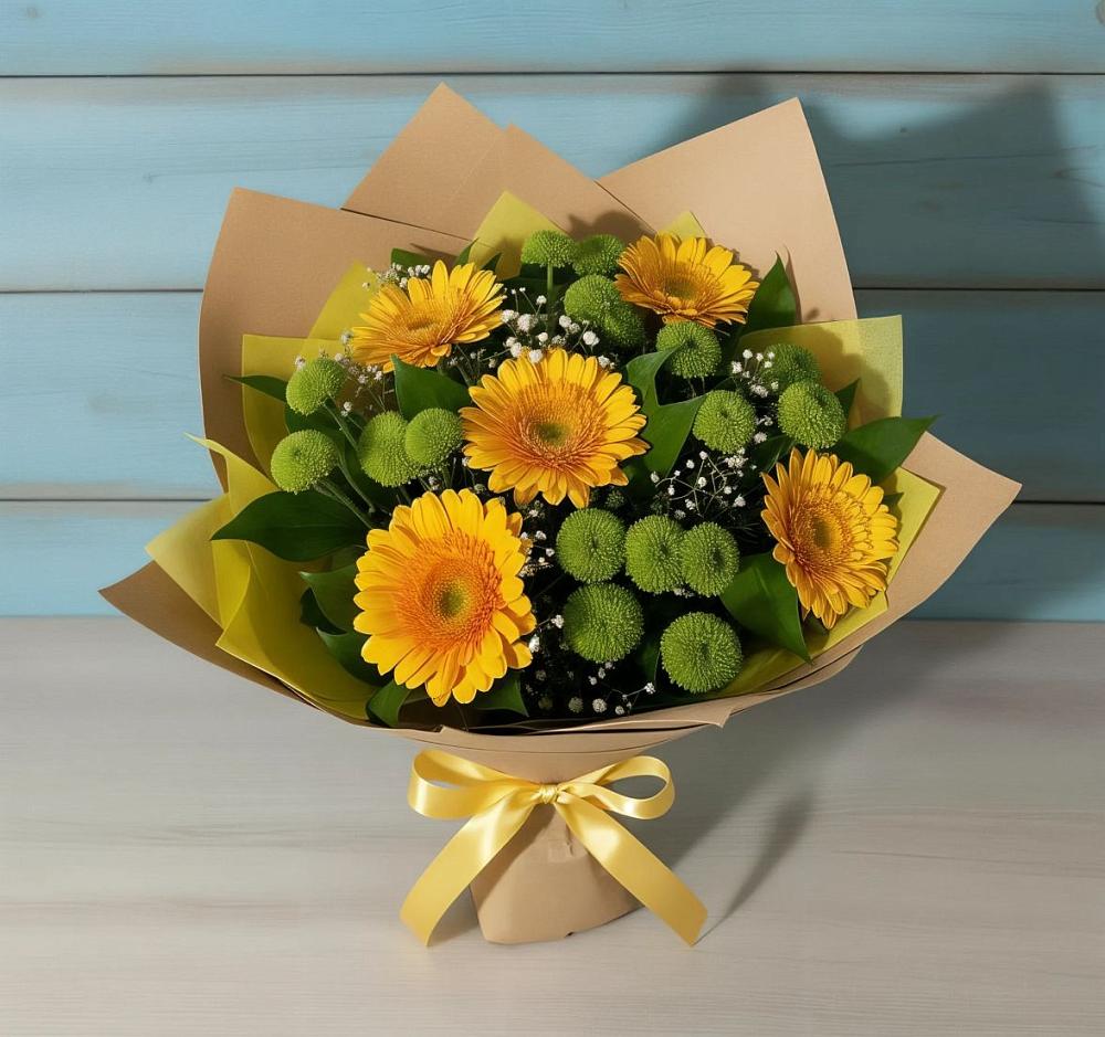Букет цветов из: Герберы и Хризантемы в Лебяжьем Ленинградской области
