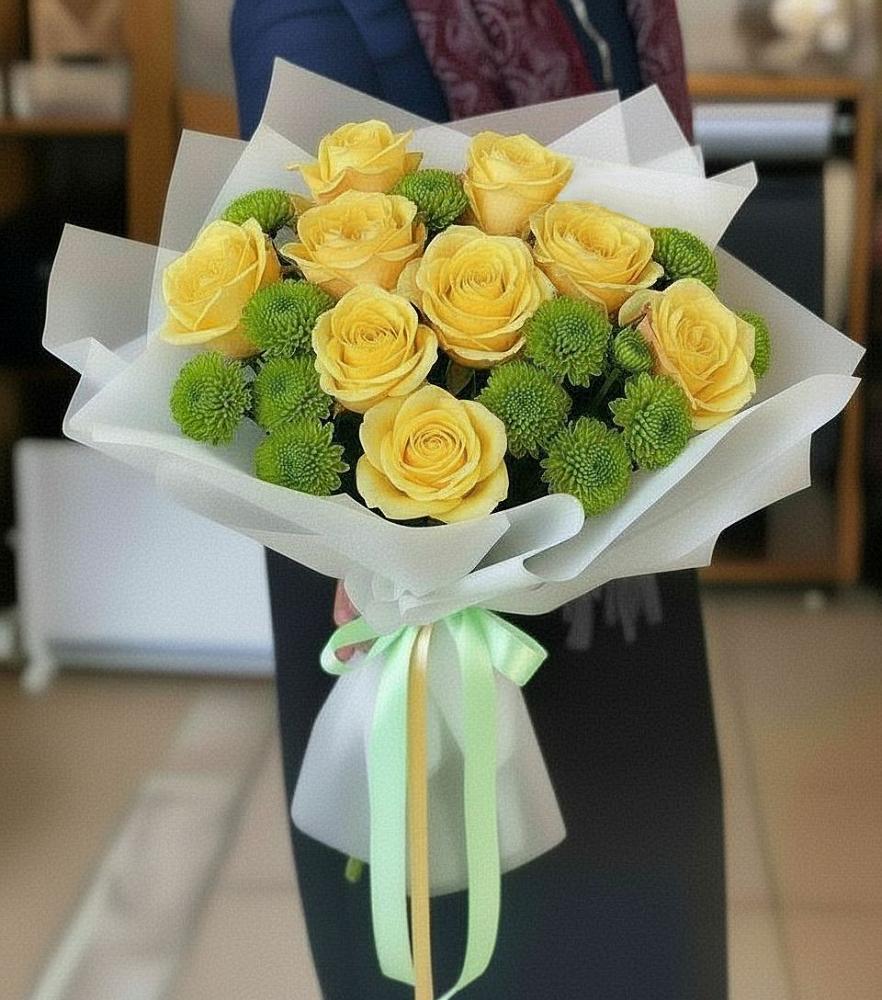 Букет цветов из: Хризантемы и Розы в Лебяжьем Ленинградской области