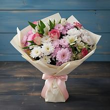 Букет цветов из:  Хризантемы, Альстромерии и Розы #REPLACE_PRED# Лебяжьем Ленинградской области