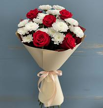 Букет цветов из:  Розы и Хризантемы в Лебяжьем Ленинградской области