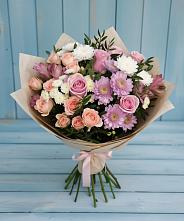 Букет цветов из:  Хризантемы, Розы и Альстромерии #REPLACE_PRED# Лебяжьем Ленинградской области