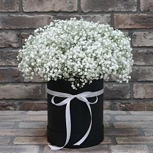 Цветочная композиция из Гипсофила в шляпной коробке в Лебяжьем Ленинградской области